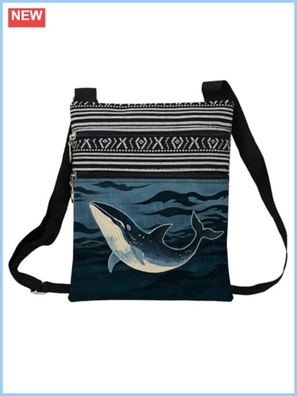 Ethnic Pattern Crossbody Bag Polyester Adjustable Strap Zipper Sling
